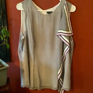 Ann Taylor Short Sleeved Blouse. Asymmetrical look with Flowy scarf design.